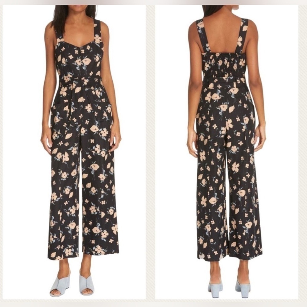 Rebecca Taylor Daniella Floral Linen blend Cropped Waist Tie Jumpsuit spring